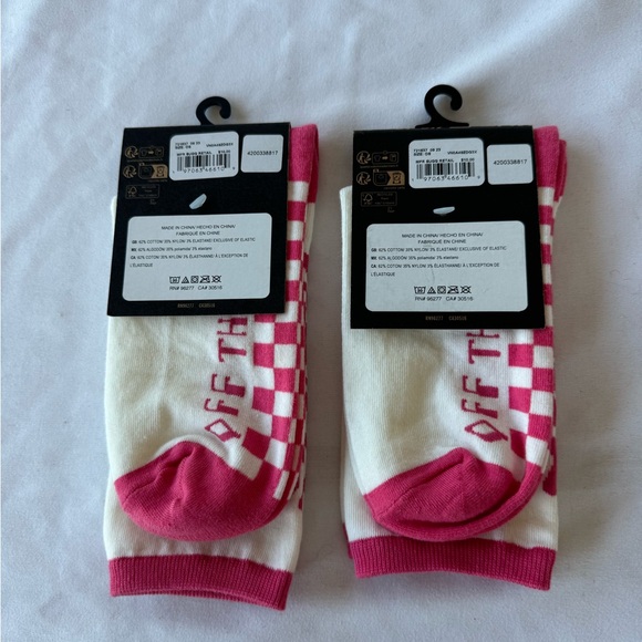 Vans Off The Wall 2 Pair Checkered Logo White/Pink Crew Socks - Picture 2 of 3